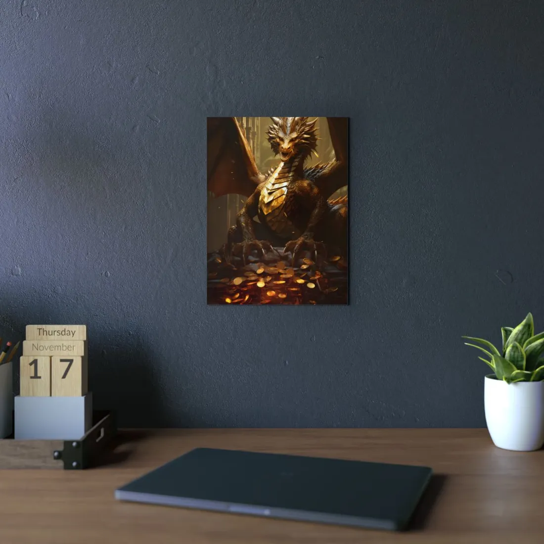 Majestic Dragon Guardian: Fantasy Artwork in a Magical Lair - Metal Poster