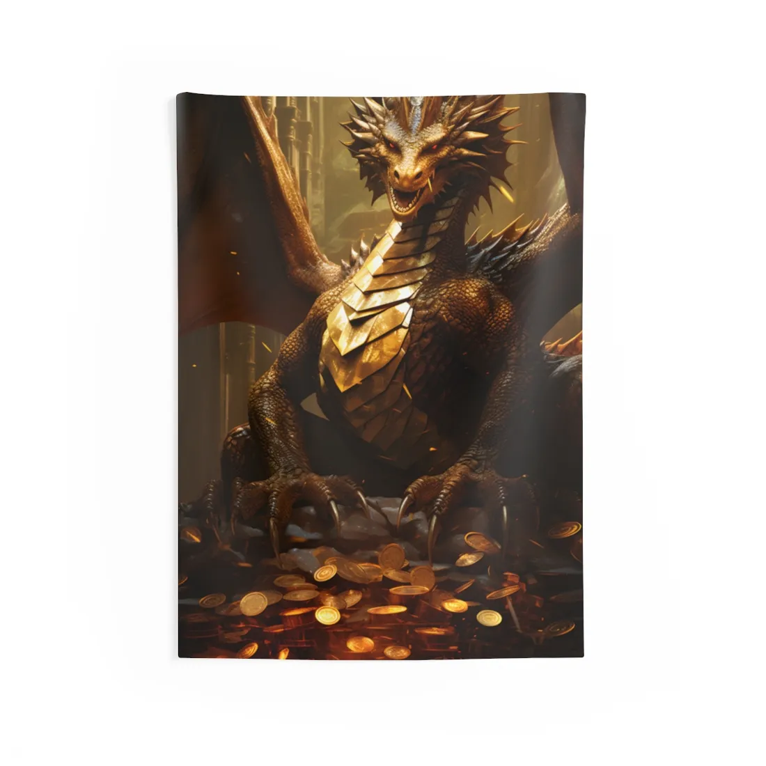Majestic Dragon Guardian: Fantasy Artwork in a Magical Lair - Wall Tapestry