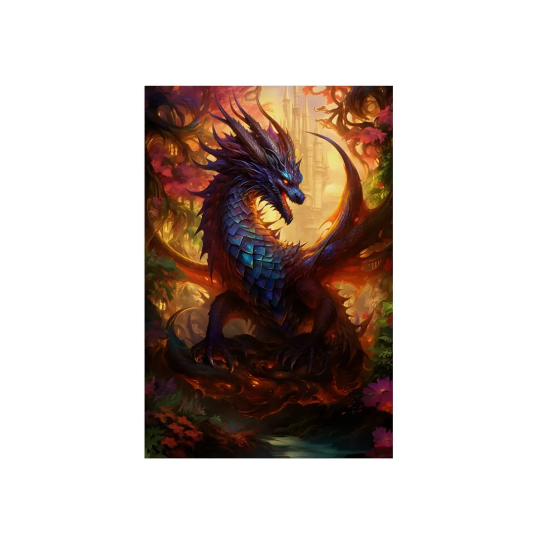 Majestic Dragon Guardian: Fantasy Landscape Art - Metal Poster