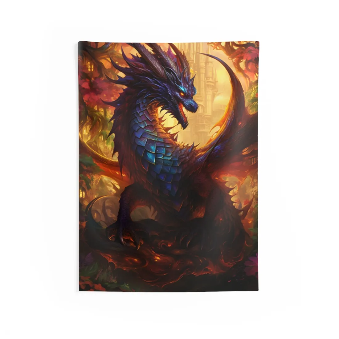 Majestic Dragon Guardian: Fantasy Landscape Art - Wall Tapestry