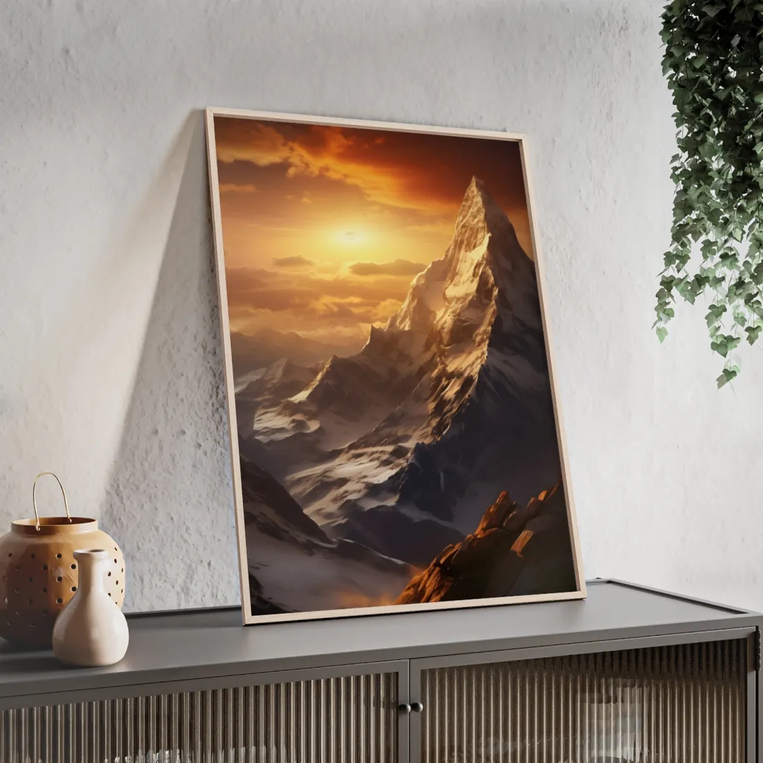 Majestic Mountain Summit: Epic Sunrise View - Nature Landscape Art - Framed Poster