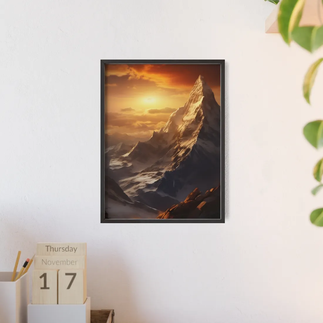 Majestic Mountain Summit: Epic Sunrise View - Nature Landscape Art - Framed Poster