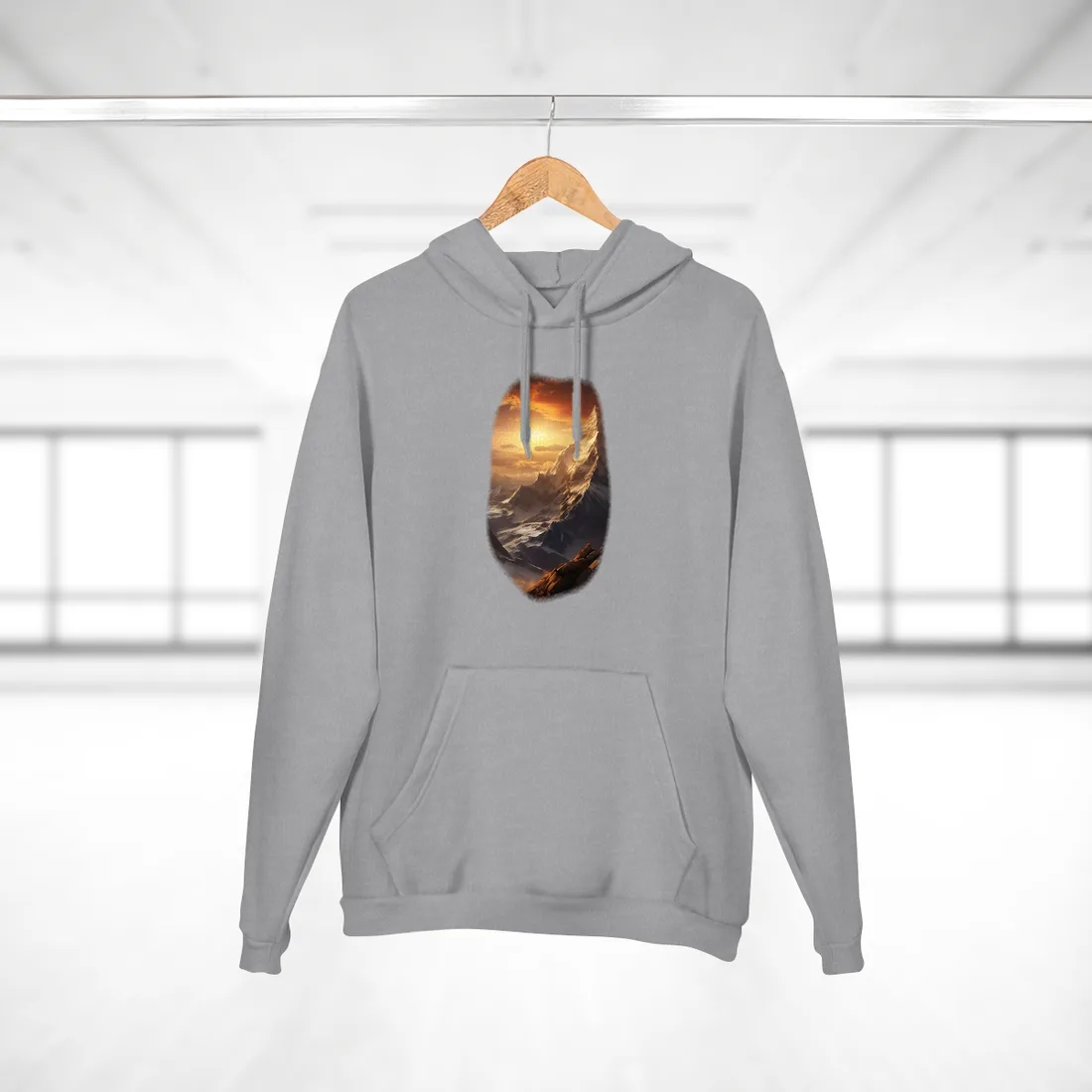 Majestic Mountain Summit: Epic Sunrise View - Nature Landscape Art - Hoodie (Heather Grey)
