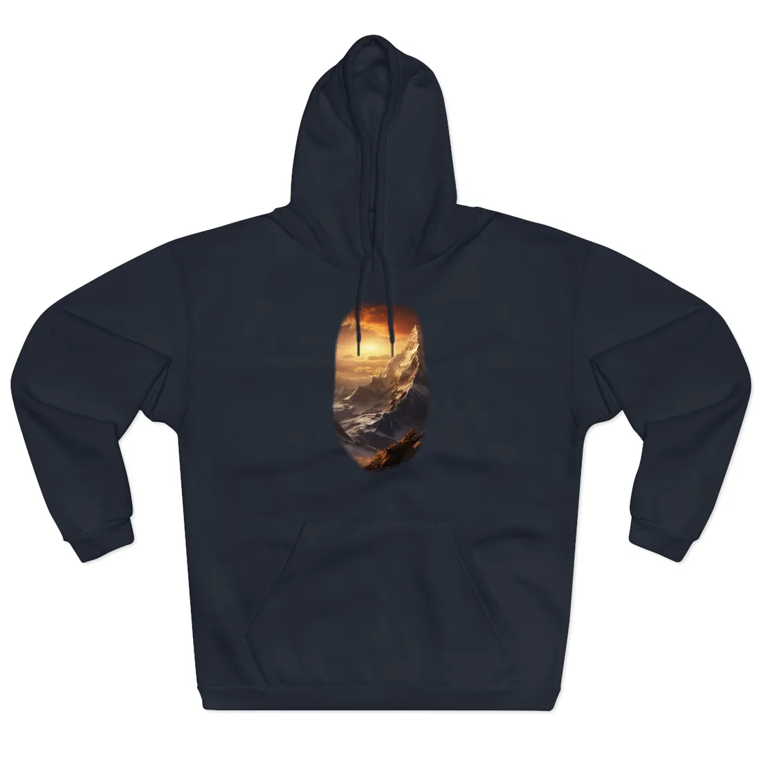 Majestic Mountain Summit: Epic Sunrise View - Nature Landscape Art - Hoodie (Navy)