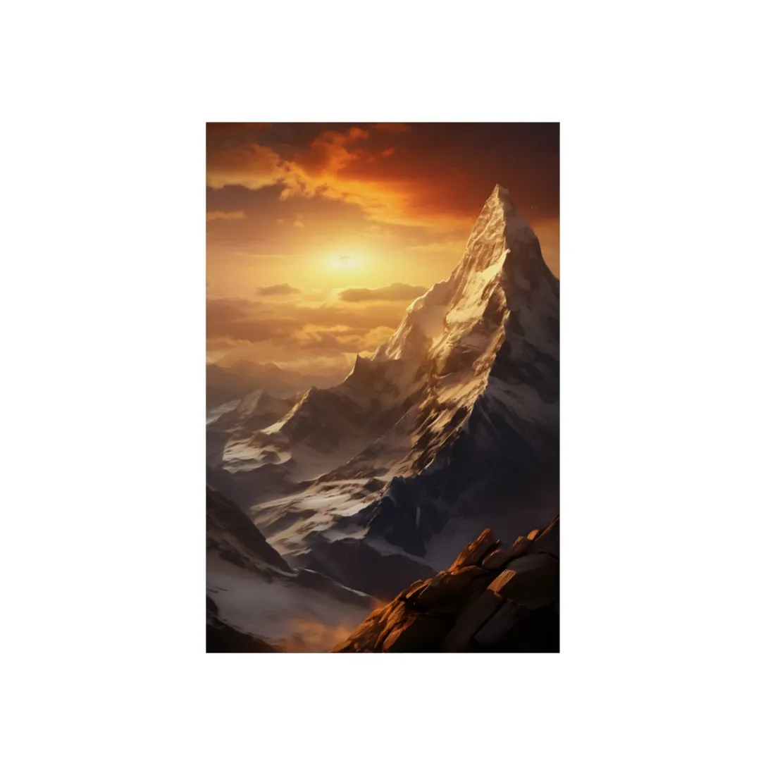 Majestic Mountain Summit: Epic Sunrise View - Nature Landscape Art - Metal Poster
