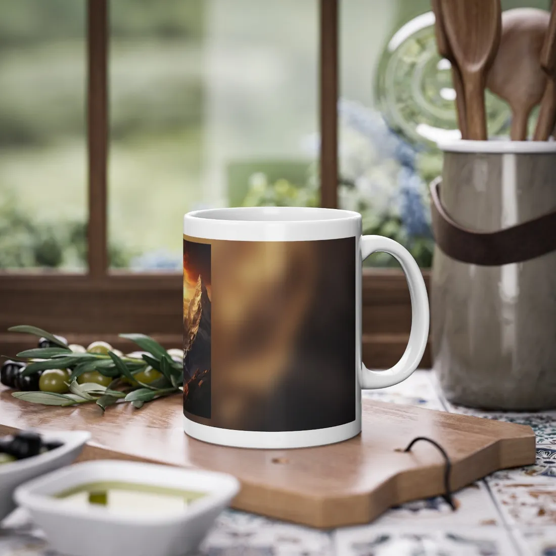 Majestic Mountain Summit: Epic Sunrise View - Nature Landscape Art - Mug