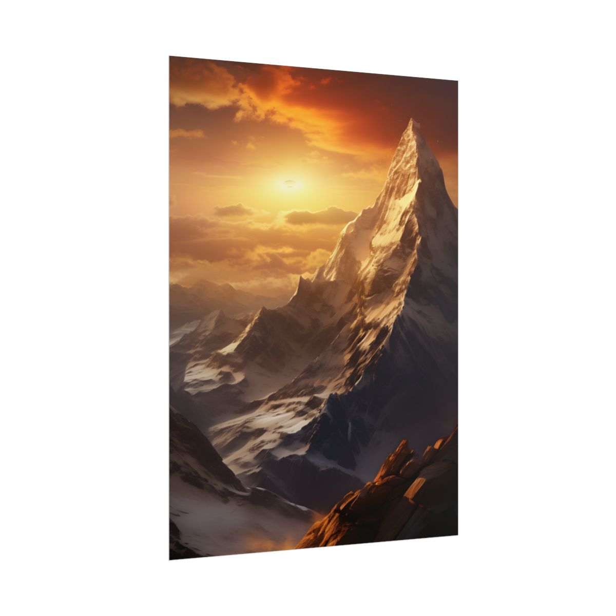 Majestic Mountain Summit: Epic Sunrise View - Nature Landscape Art - Poster