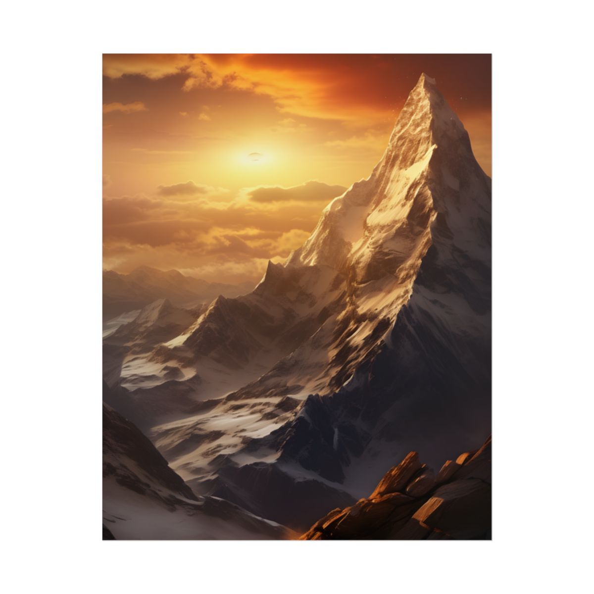 Majestic Mountain Summit: Epic Sunrise View - Nature Landscape Art - Poster