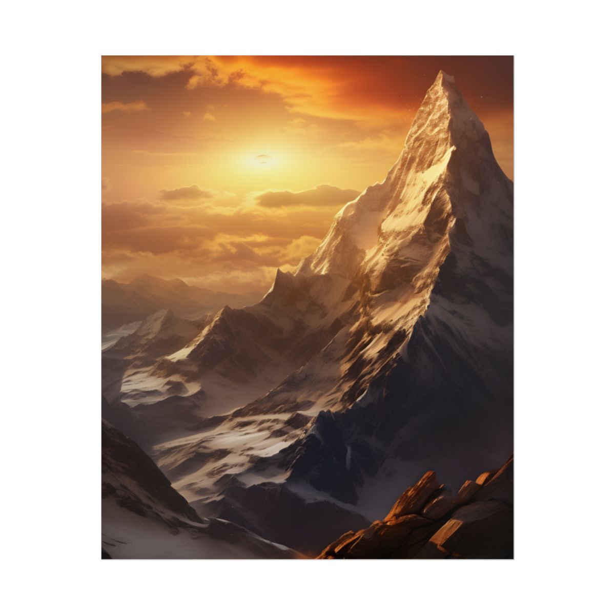 Majestic Mountain Summit: Epic Sunrise View - Nature Landscape Art - Poster