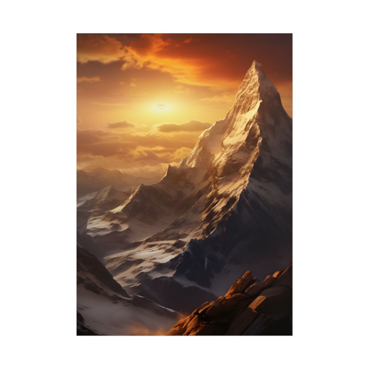 Majestic Mountain Summit: Epic Sunrise View - Nature Landscape Art - Poster