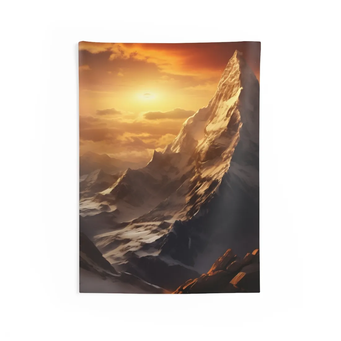 Majestic Mountain Summit: Epic Sunrise View - Nature Landscape Art - Wall Tapestry
