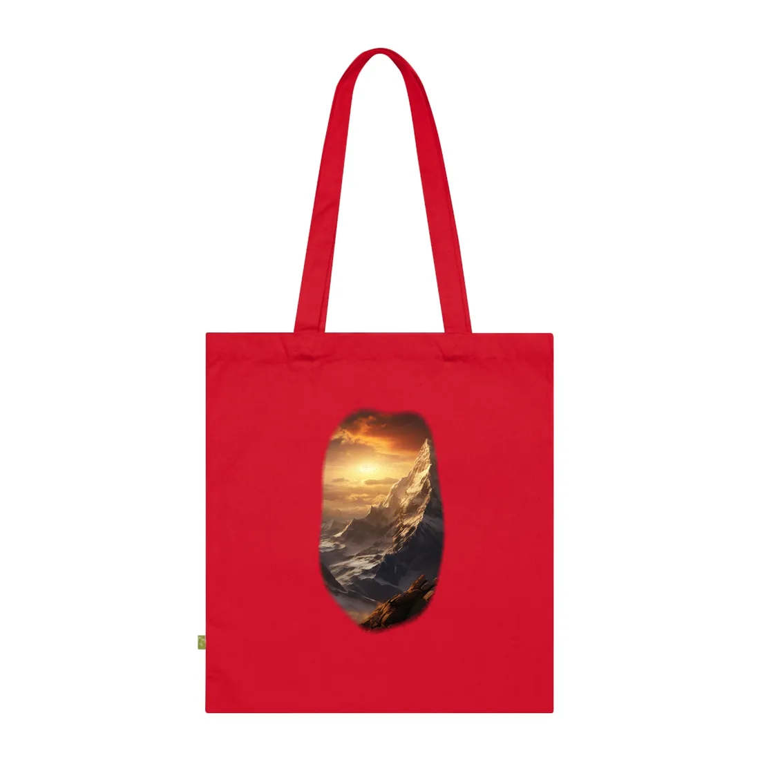 Majestic Mountain Summit: Epic Sunrise View - Nature Landscape Art - Tote Bag (Classic Red)