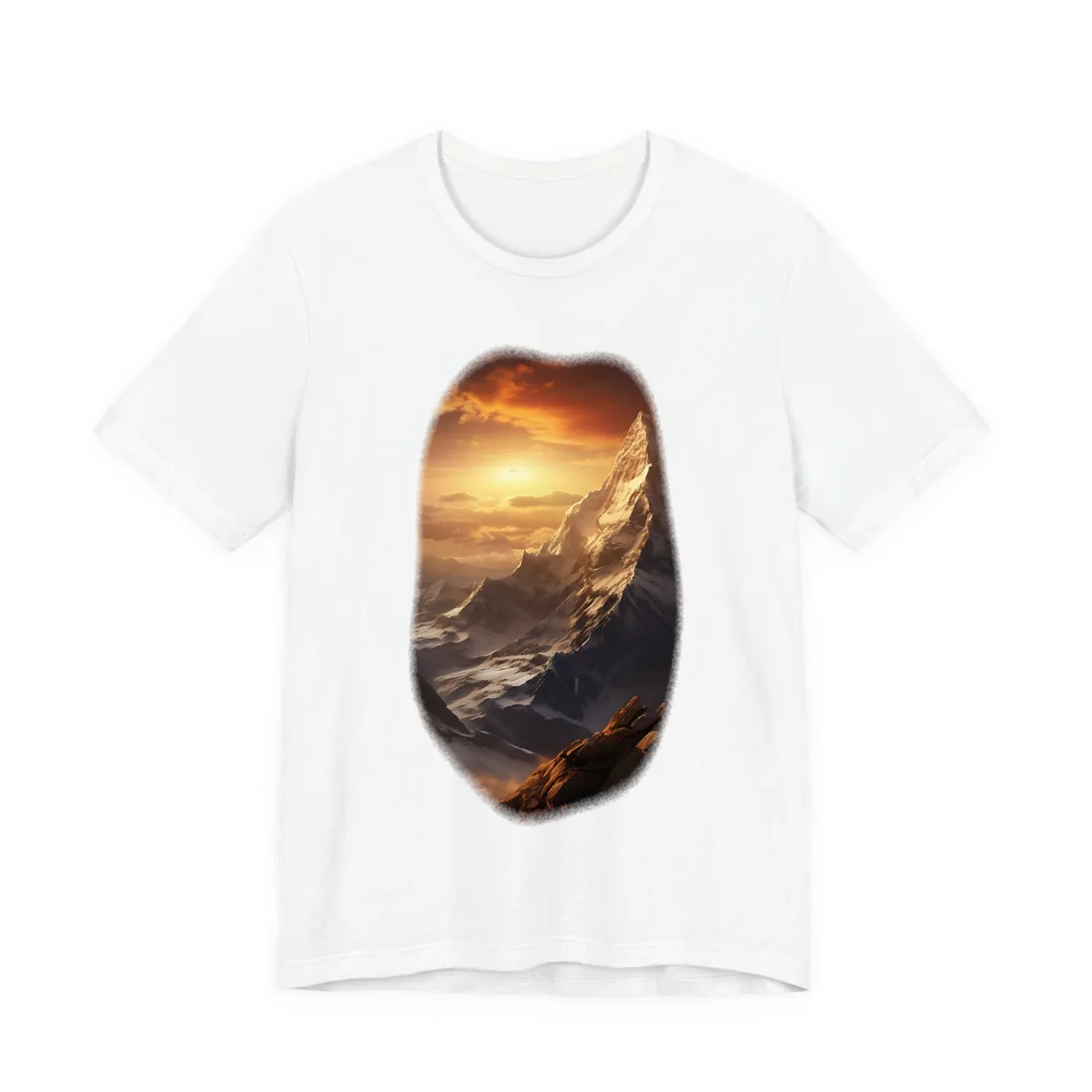 Majestic Mountain Summit: Epic Sunrise View - Nature Landscape Art - T-Shirt (White)
