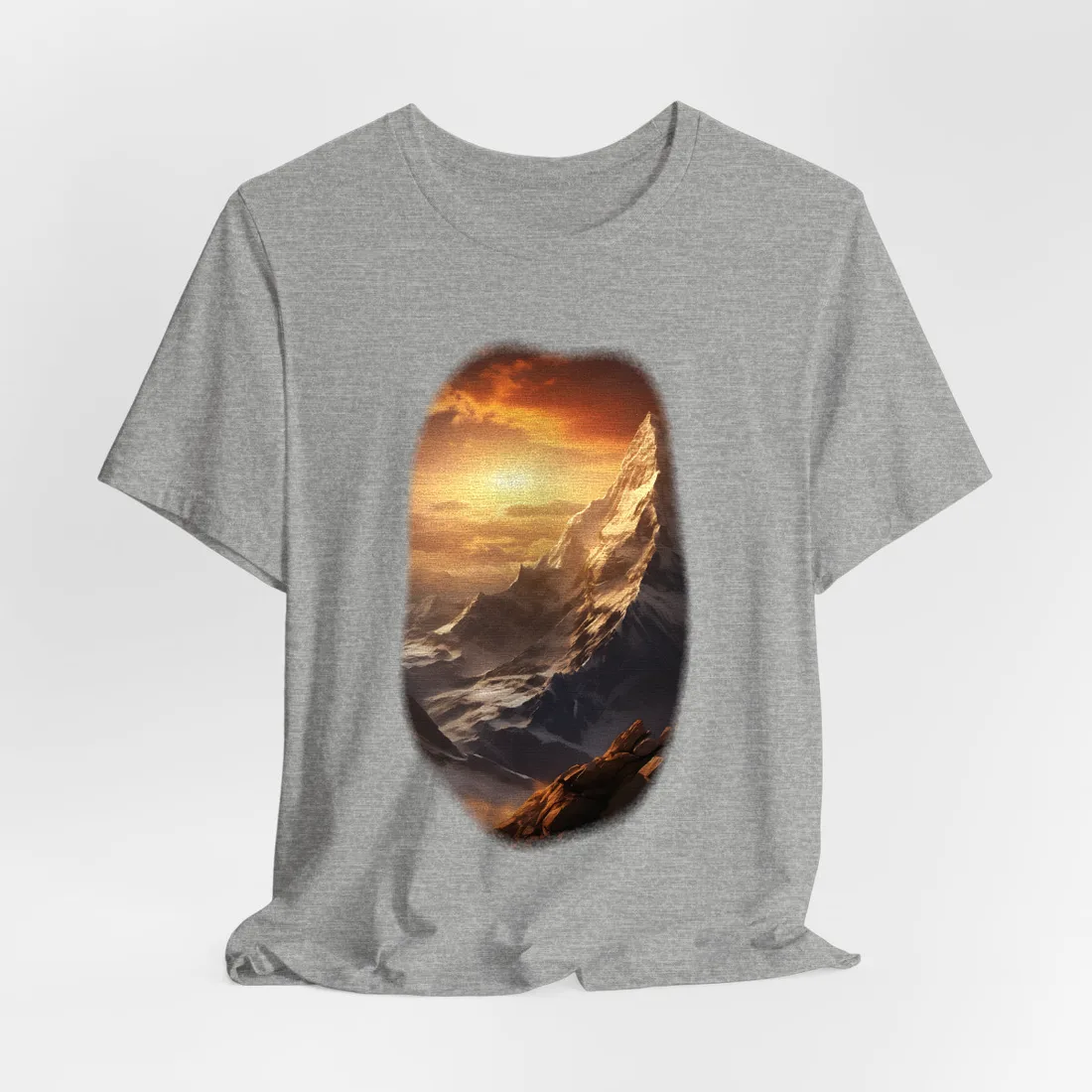Majestic Mountain Summit: Epic Sunrise View - Nature Landscape Art - T-Shirt (Athletic Heather)
