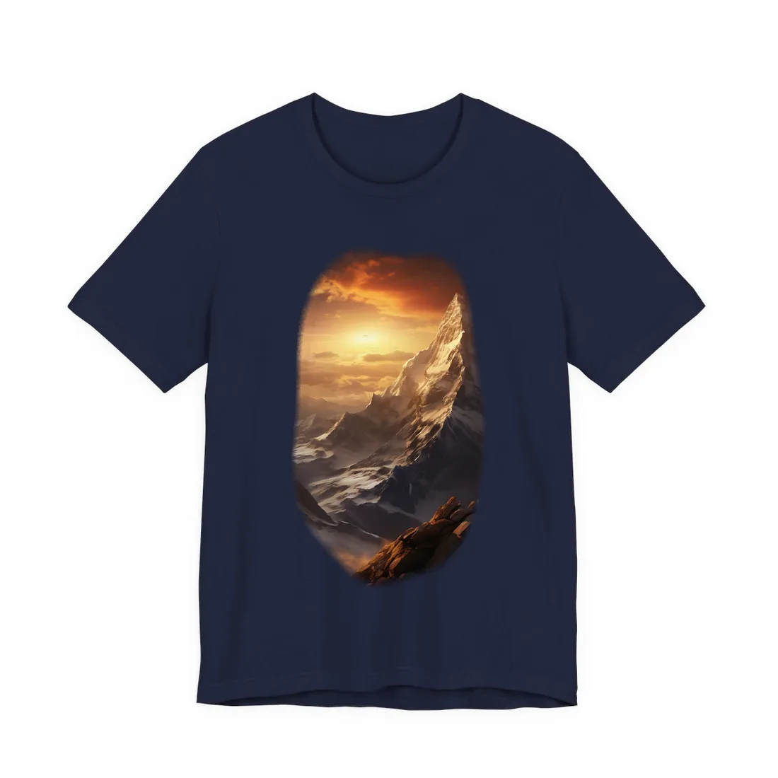 Majestic Mountain Summit: Epic Sunrise View - Nature Landscape Art - T-Shirt (Navy)