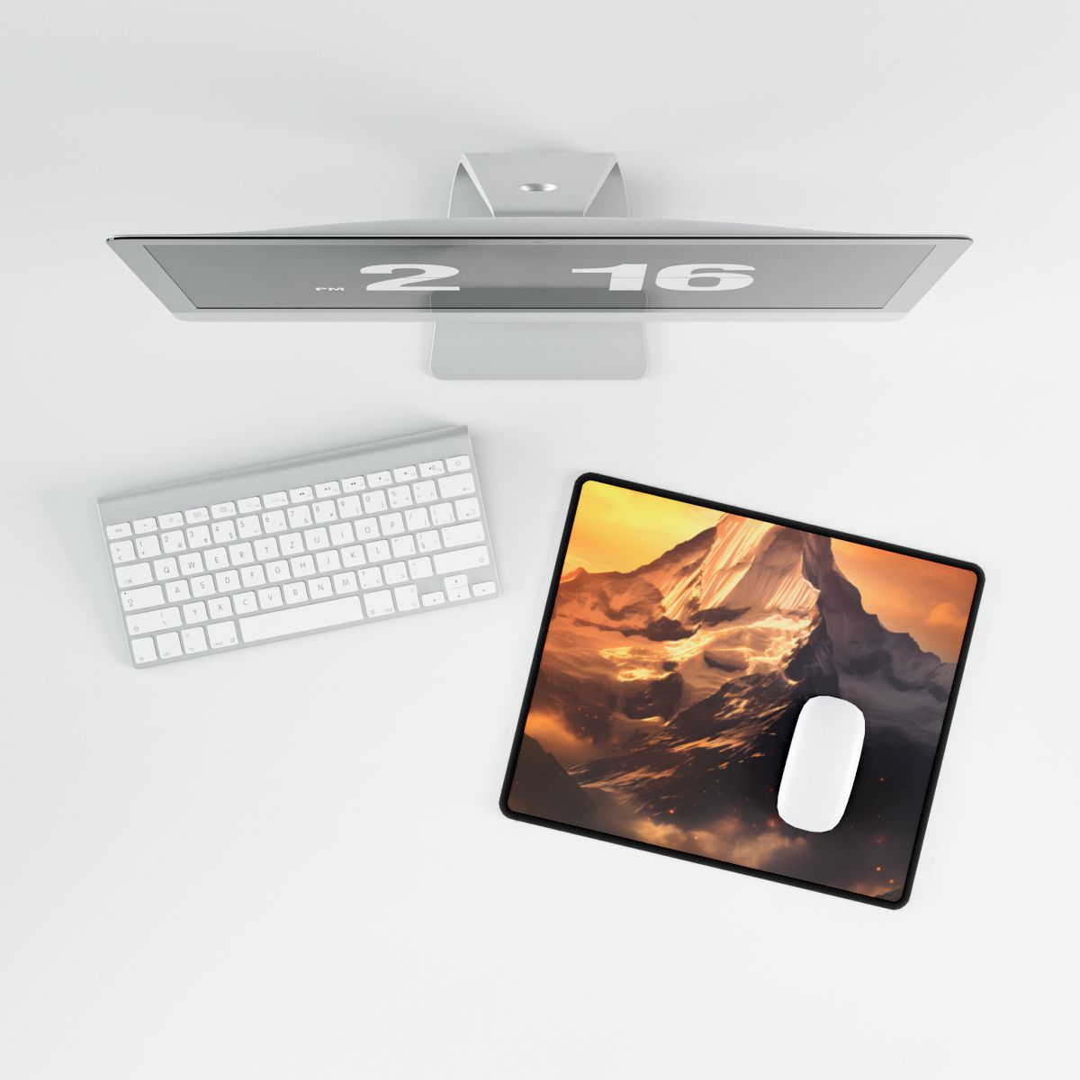 Majestic Mountain Sunrise: Digital Artwork - Desk Mat