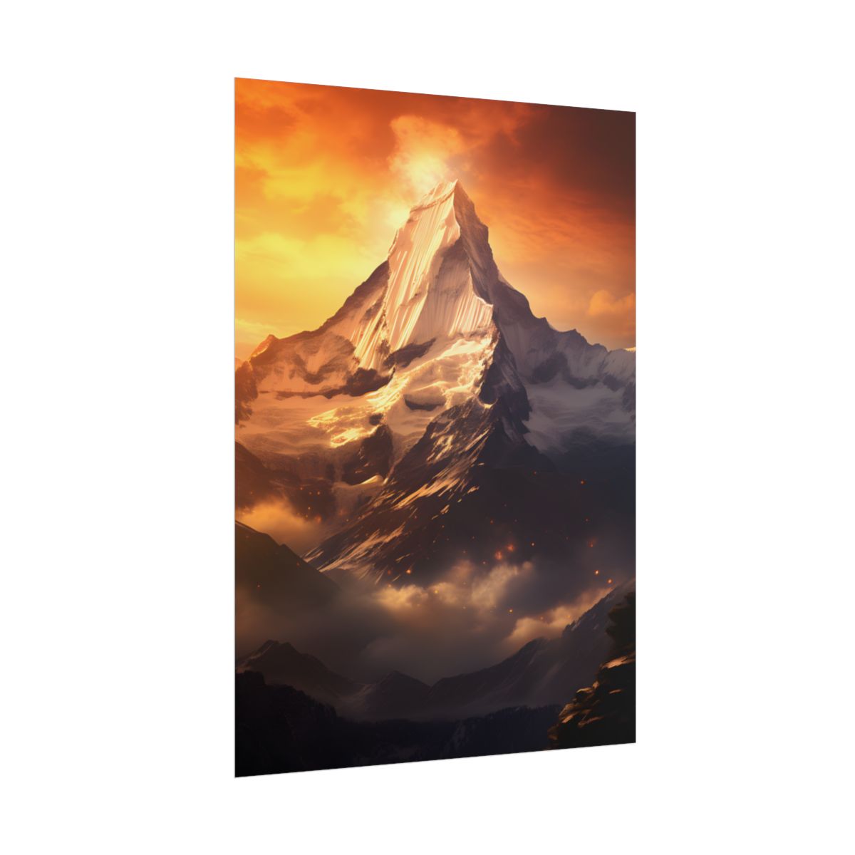 Majestic Mountain Sunrise: Digital Artwork - Poster