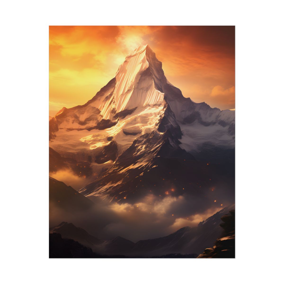 Majestic Mountain Sunrise: Digital Artwork - Poster