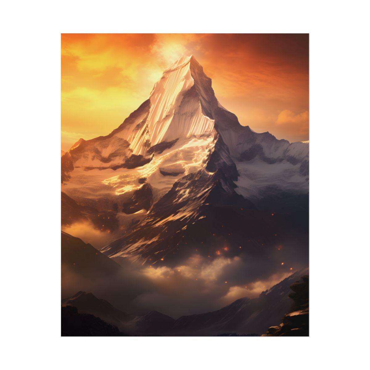 Majestic Mountain Sunrise: Digital Artwork - Poster