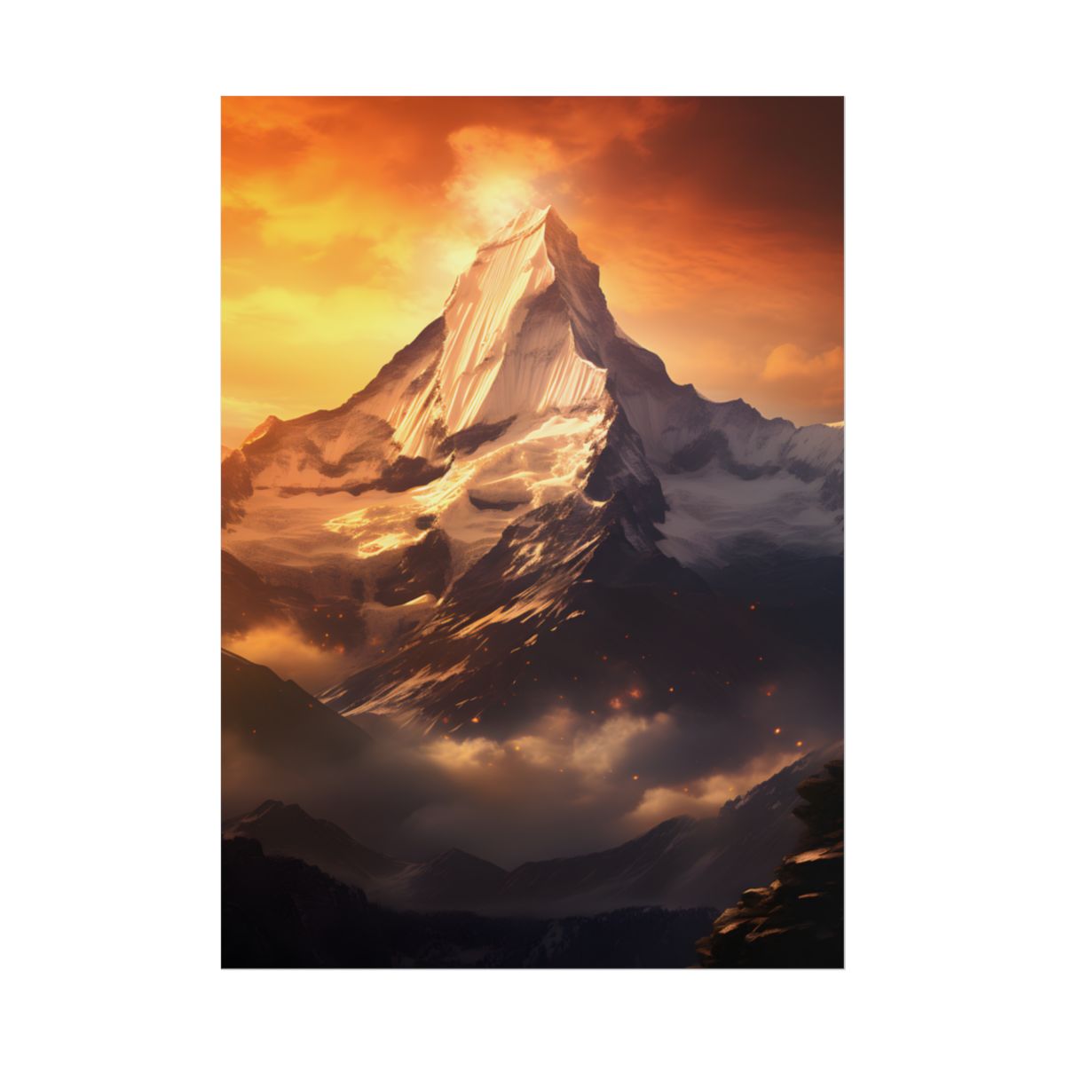 Majestic Mountain Sunrise: Digital Artwork - Poster