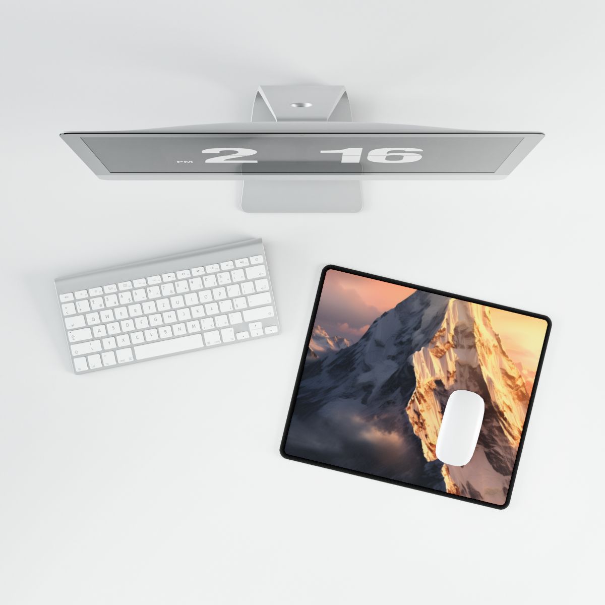 Majestic Mountain Sunrise: Serene Summit Artwork - Desk Mat