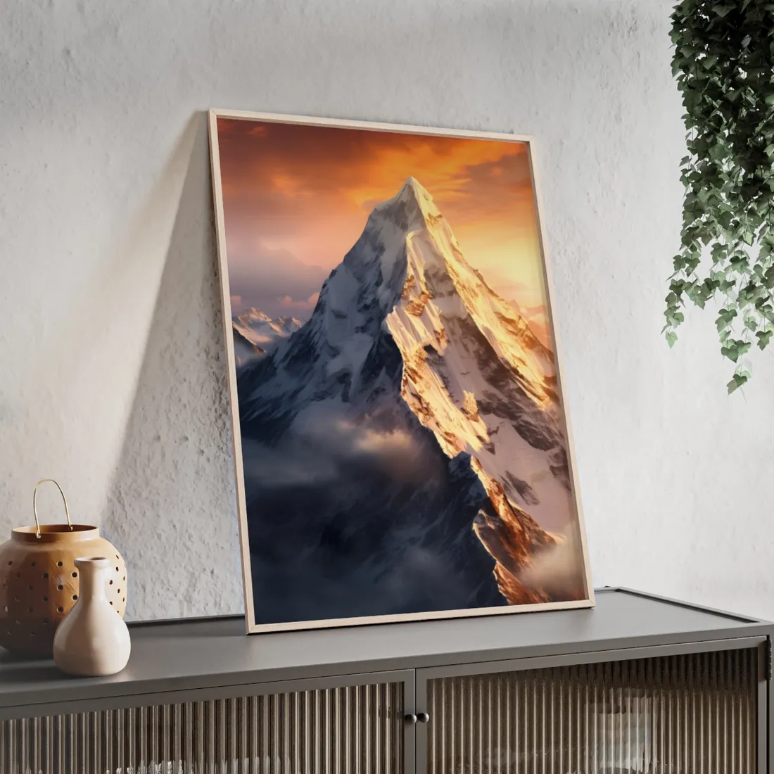 Majestic Mountain Sunrise: Serene Summit - Framed Poster