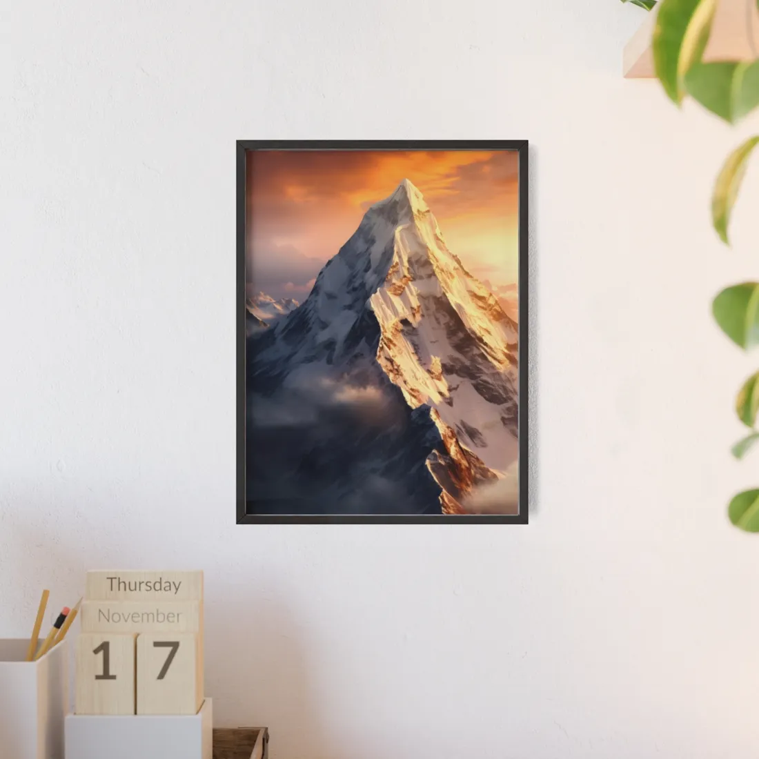 Majestic Mountain Sunrise: Serene Summit - Framed Poster
