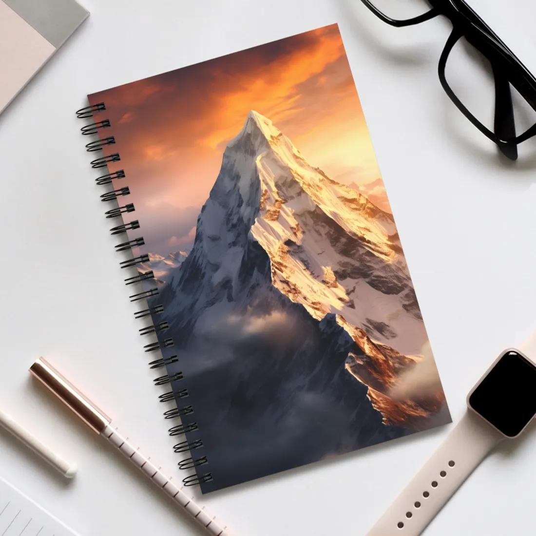 Majestic Mountain Sunrise: Serene Summit - Spiral Notebook