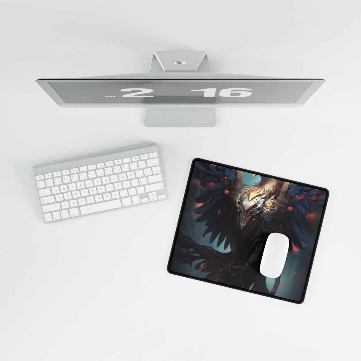 Majestic Songbird in Flight: Grey Feathered Wonder - Desk Mat