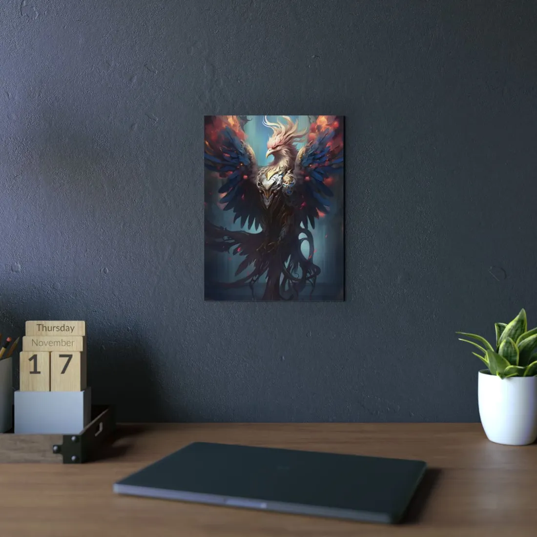 Majestic Songbird in Flight: Grey Feathered Wonder - Metal Poster