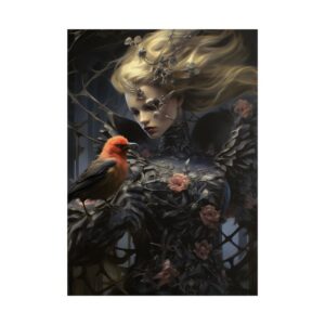Woman with Red Songbird Poster