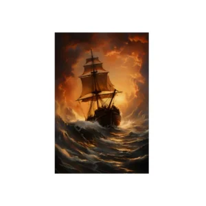 Tall Ship in Rough Sea Metal Poster