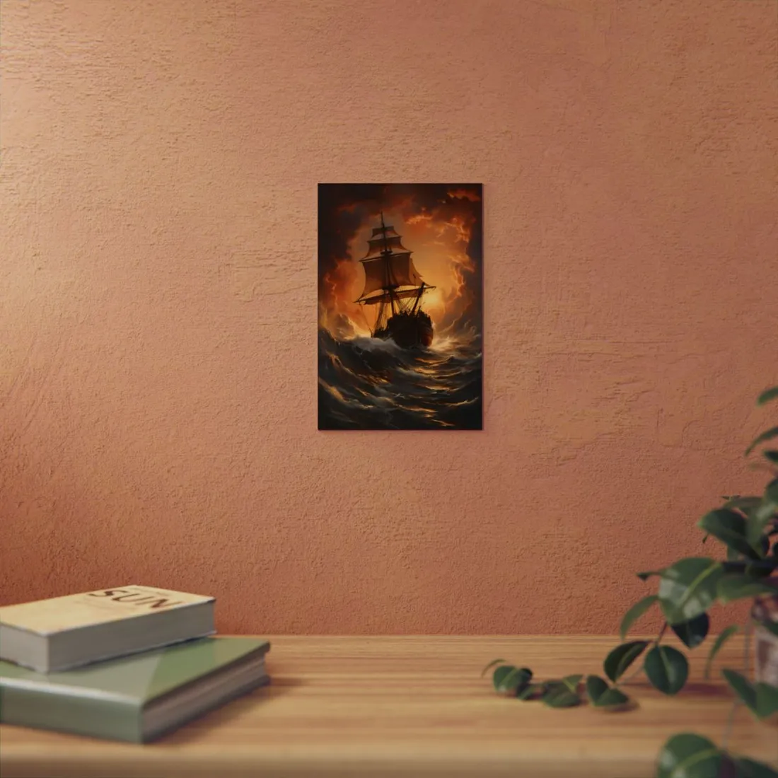 Majestic Storm Ship: Oil Painting Masterpiece - Metal Poster