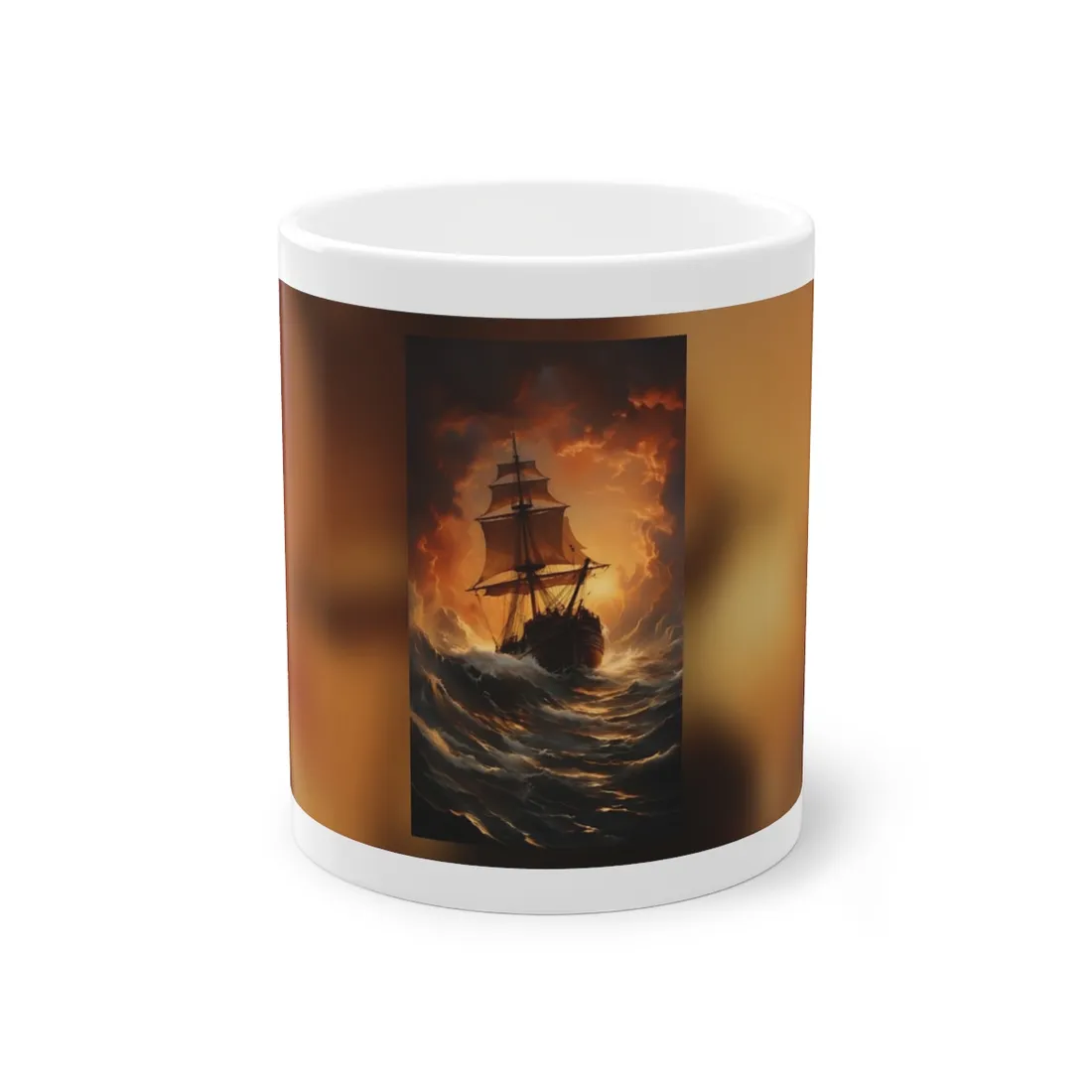 Majestic Storm Ship: Oil Painting Masterpiece - Mug