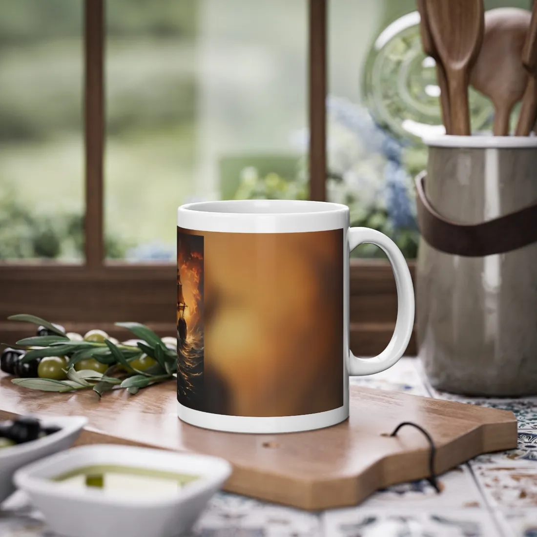 Majestic Storm Ship: Oil Painting Masterpiece - Mug