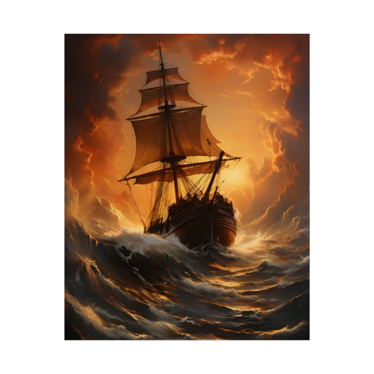 Majestic Storm Ship: Oil Painting Masterpiece - Poster