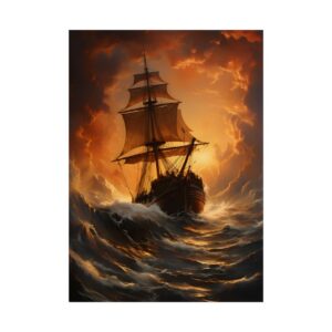 Tall Ship in Rough Sea Poster