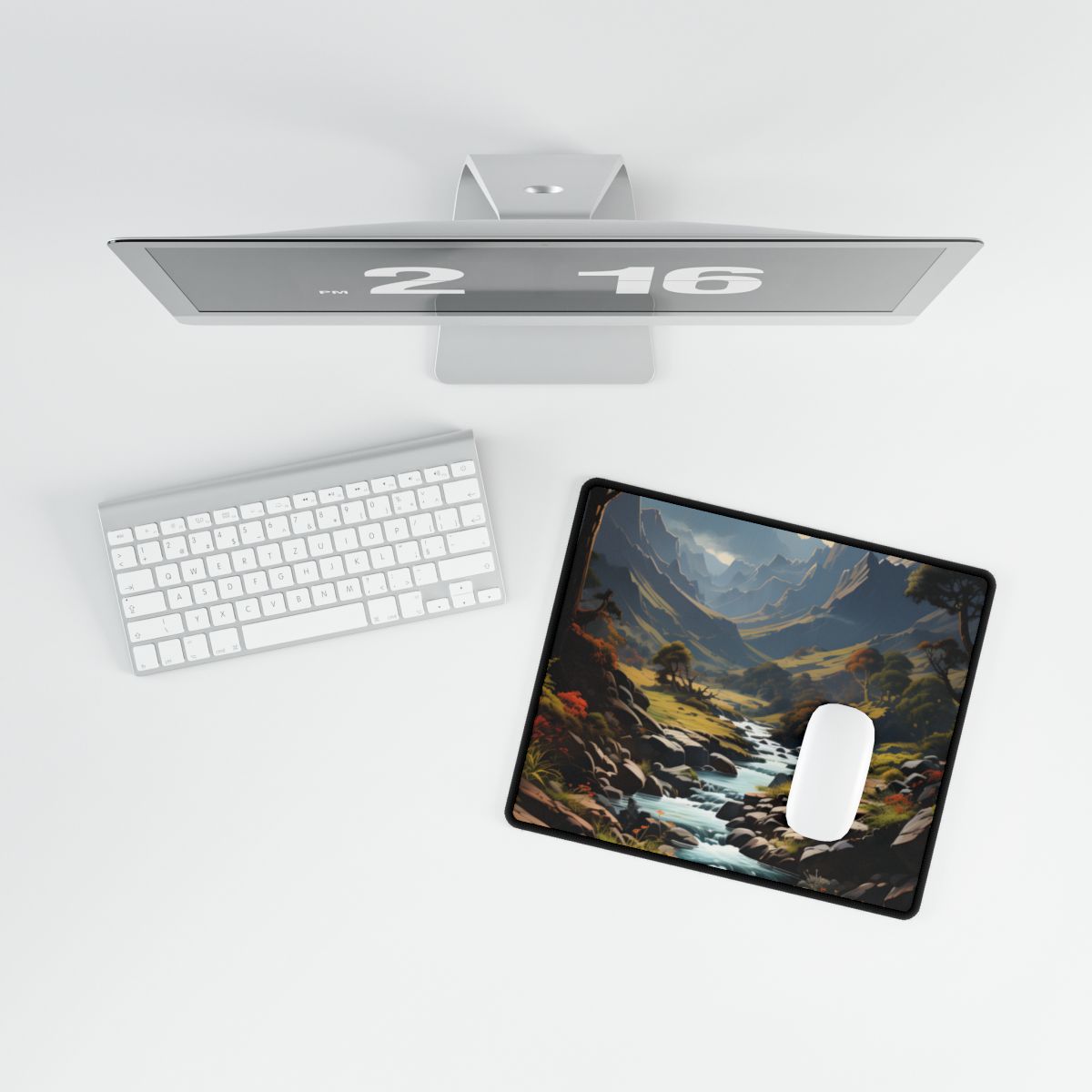 Majestic Waterfall Oil Painting: A Captivating Artwork - Desk Mat
