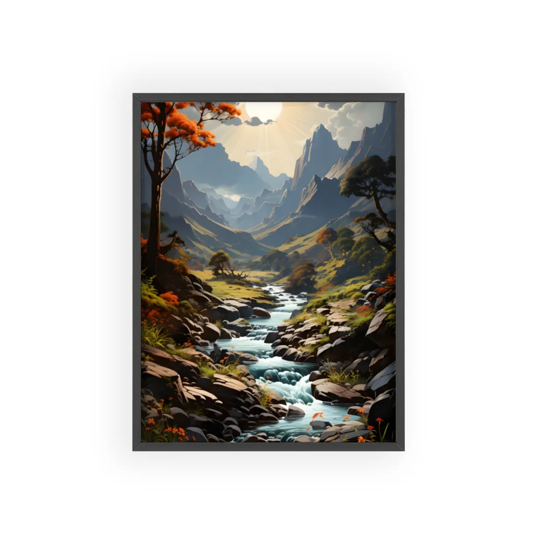 Majestic Waterfall Oil Painting: A Captivating - Framed Poster