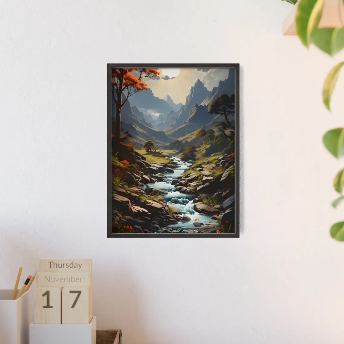 Majestic Waterfall Oil Painting: A Captivating - Framed Poster