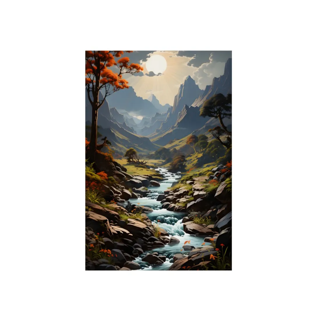 Majestic Waterfall Oil Painting: A Captivating - Metal Poster