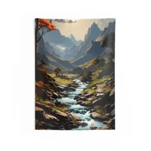 Mountain Stream in Valley Wall Tapestry
