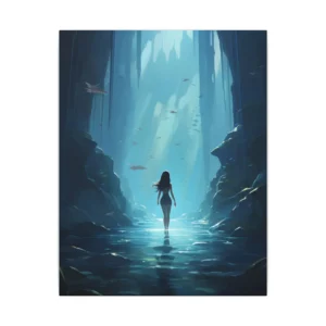 Woman Walking Underwater Cave Canvas Print