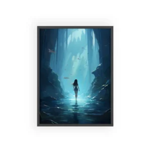 Woman Walking Underwater Cave Framed Poster