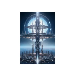Futuristic Space Station Tower Metal Poster