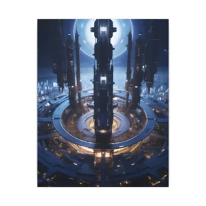 Futuristic City Tower at Night Canvas Print