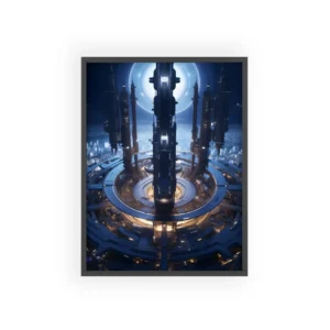 Futuristic City Tower at Night Framed Poster