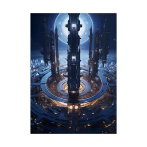 Futuristic City Tower at Night Poster