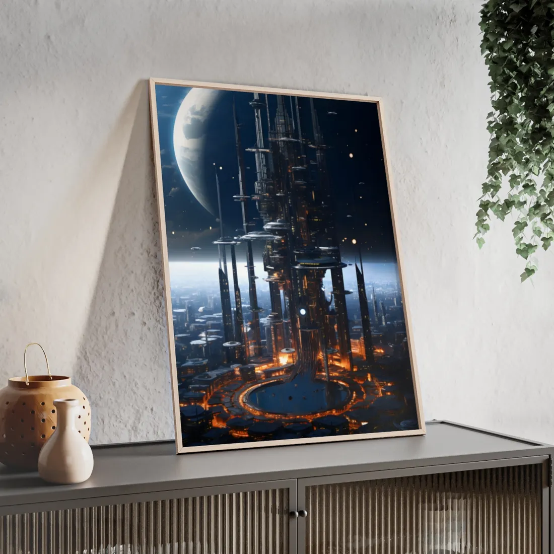 Massive Space Station: Industrial Orbit - Framed Poster