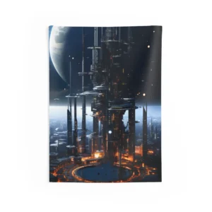 Futuristic City Tower Wall Tapestry